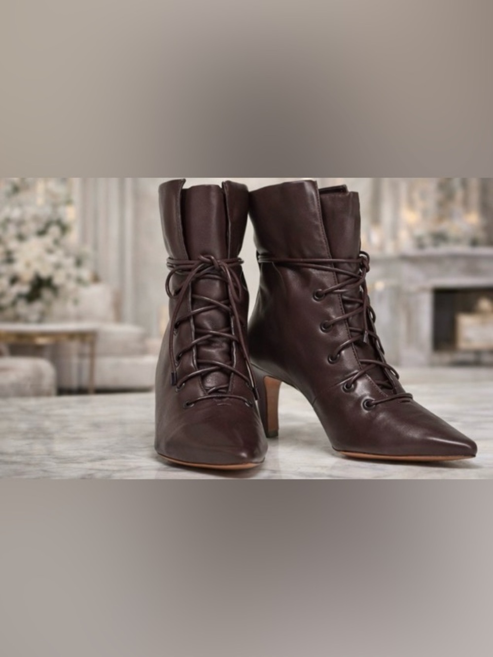 Zimmermann Lace-Up Leather Ankle Boots Merlot EU 39 Heeled Booties